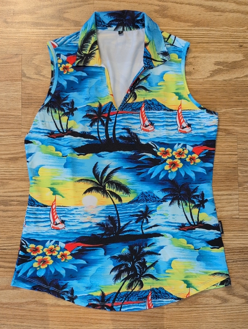 Tropical Sleeveless V-neck Polo Shirt